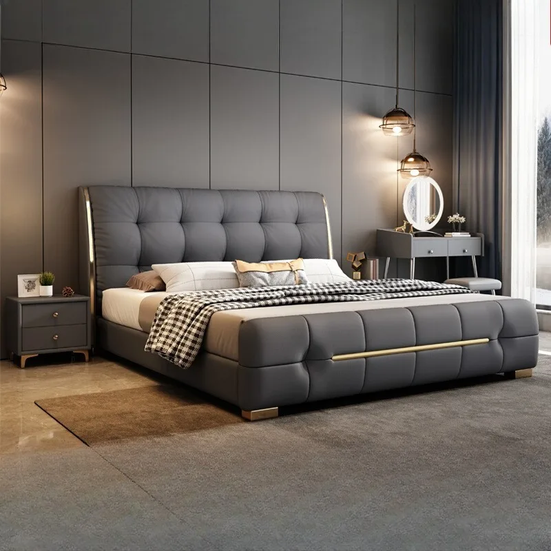ريفي فاخر سرير مزدوج ملاءات مرتبة جلدية عالية الحديثة إطار سرير مزدوج تخزين رخيصة كاما أثاث غرفة نوم الزوجية #1