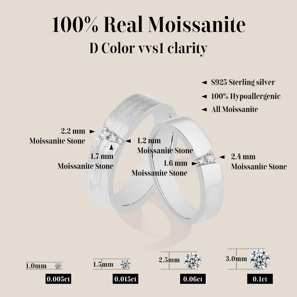 MINTYBOX Classic Moissanite Ring for Women Men S925 Sterling Silver Couple Rings Engagement Wedding Jewelry Valentine's Day Gift