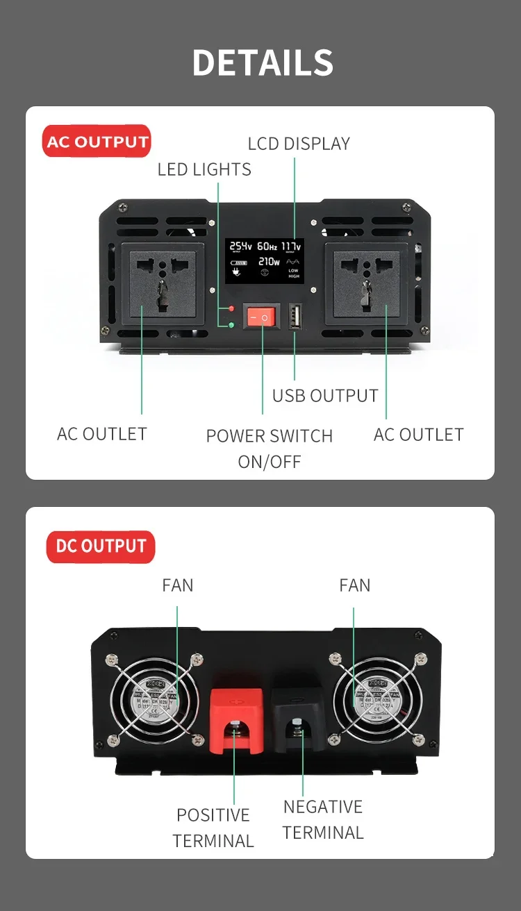 Különvonat áram Akadálymentes Szinusz Hullámosság Inverter Árucsereforgalom 60v hogy 110v 220v autó áram Akadálymentes Szinusz Hullámosság Inverter