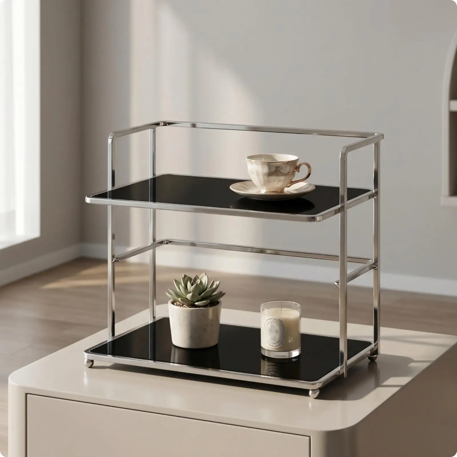 Tabletop Storage Rack Compact Metal Rolling Cart Portable for Desk