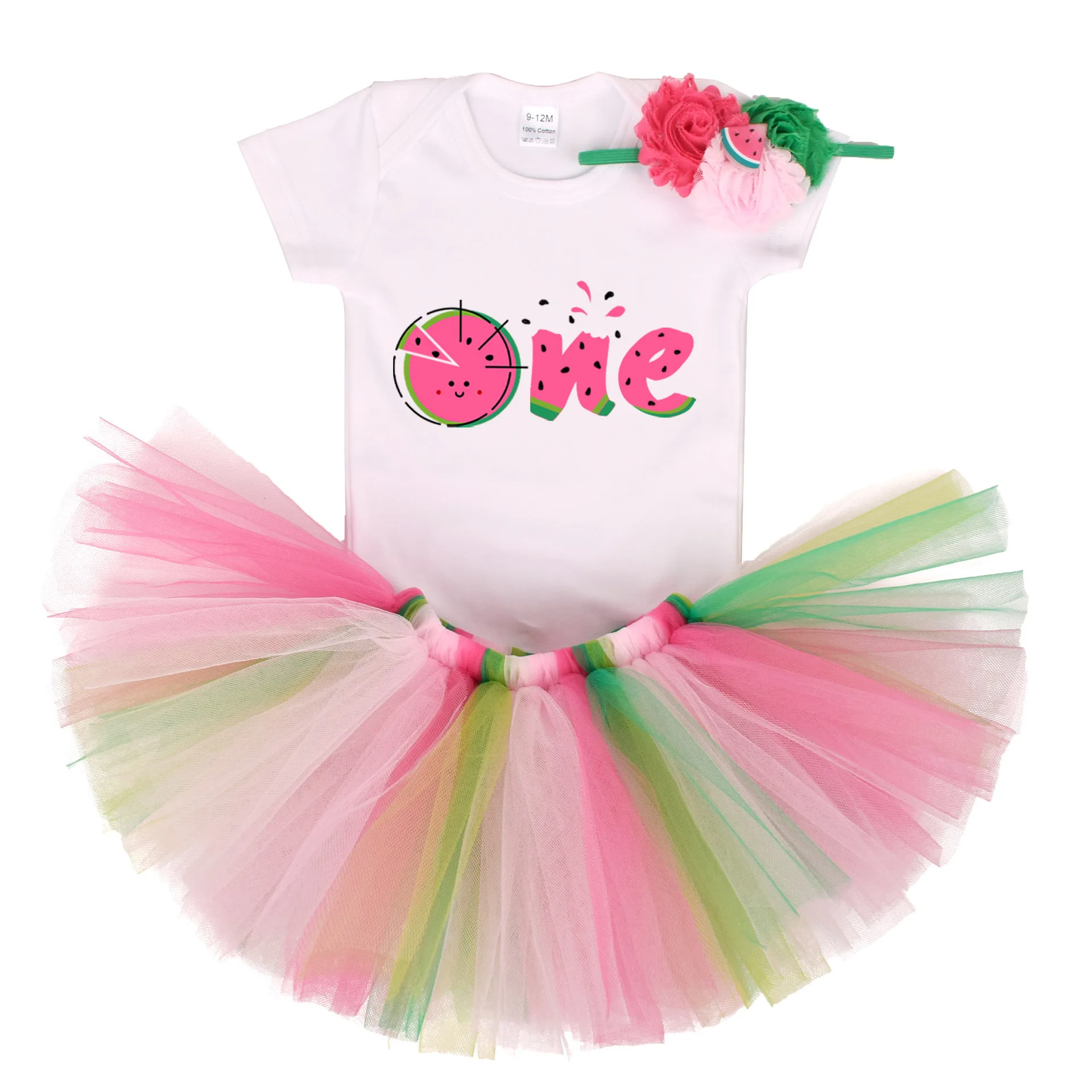 Baby Girl Watermelon Birthday Tutu outfit in 1st Birthday Party costume Toddler Photo Props Cake Smash Summer Clothes