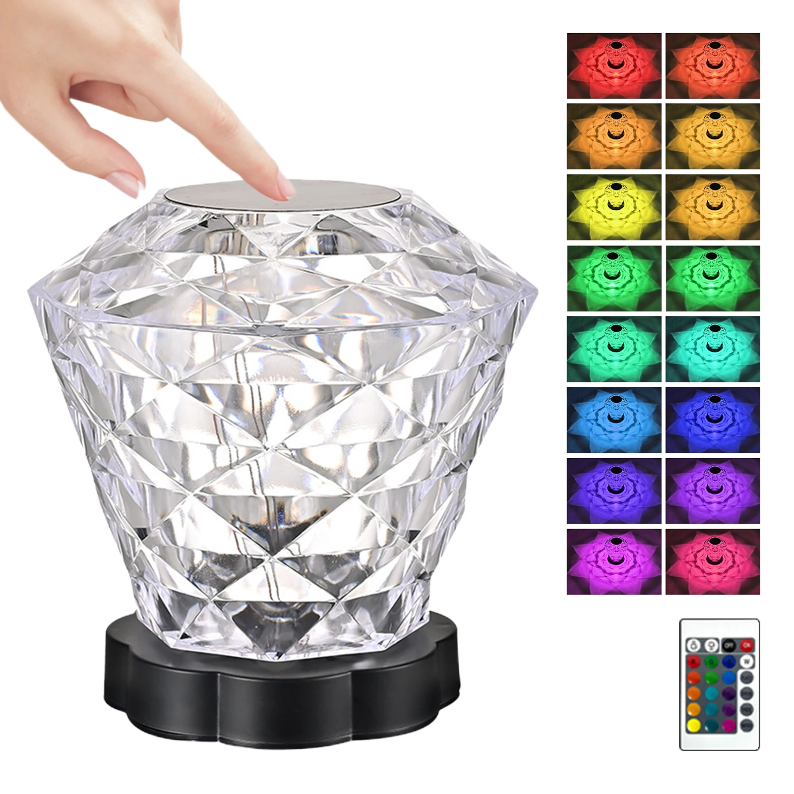 Cordless Crystal Lamp Table Light Home Decor Atmosphere LED RGB 16 Colors With Remote Touching Control Gift Rose Diamond Bedside