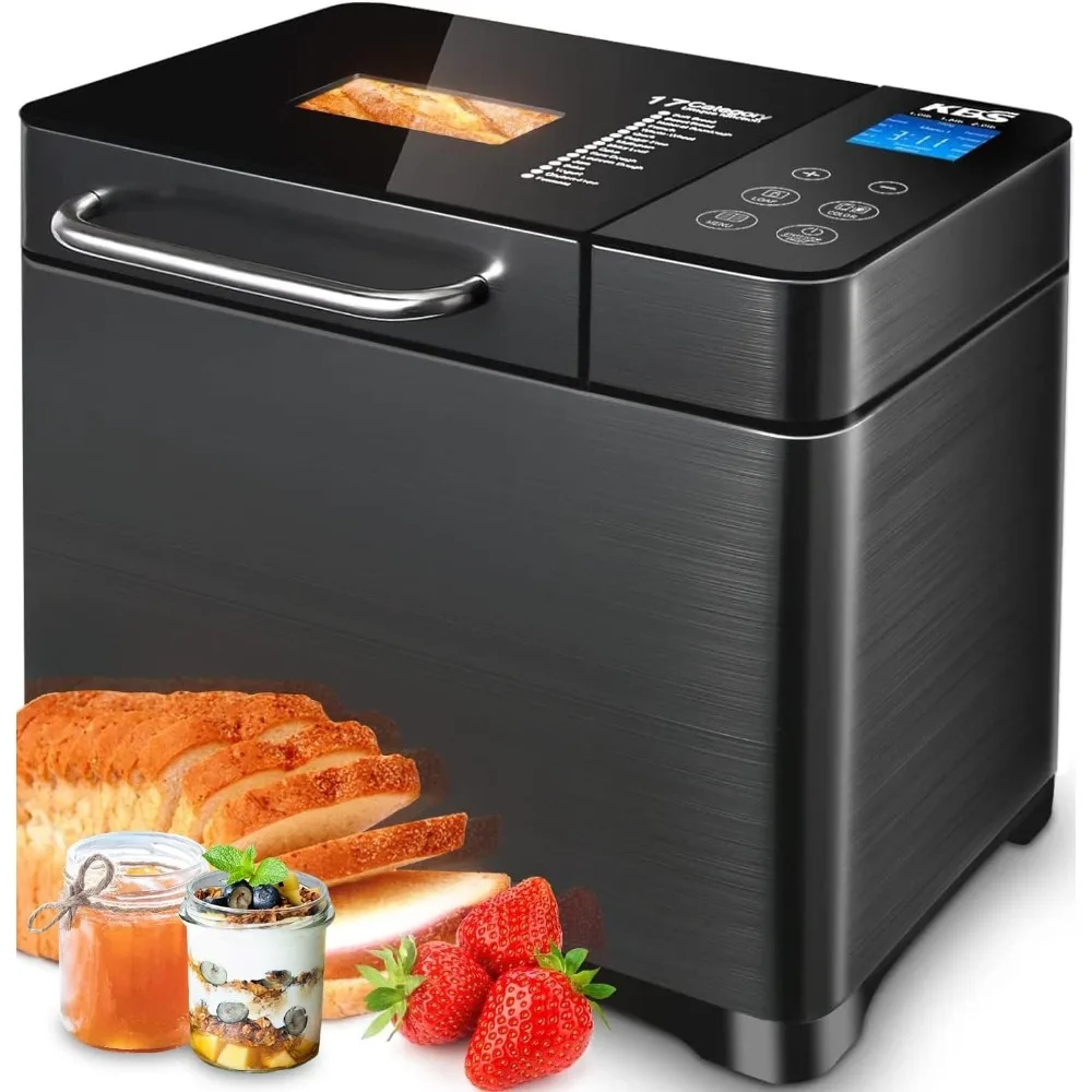 

17-in-1 Bread Maker,710W Dual Heaters Bread Machine,2LB Stainless Steel Bread Maker Machine with Nut Dispense