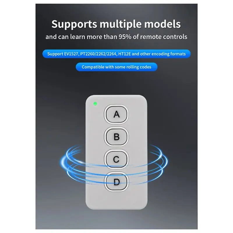 ABKQ-433Mhz Remote Control Clone Learning 4CH Car Key Garage Door Gate Opener Duplicator Universal 4 Buttons Door Remotes