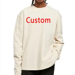 Custom DIY LOGO 230GSM 100% Cotton Oversize Men's Women T-shirt Long sleeves Pure Color Men For Winter Autumn Streetwear Tops