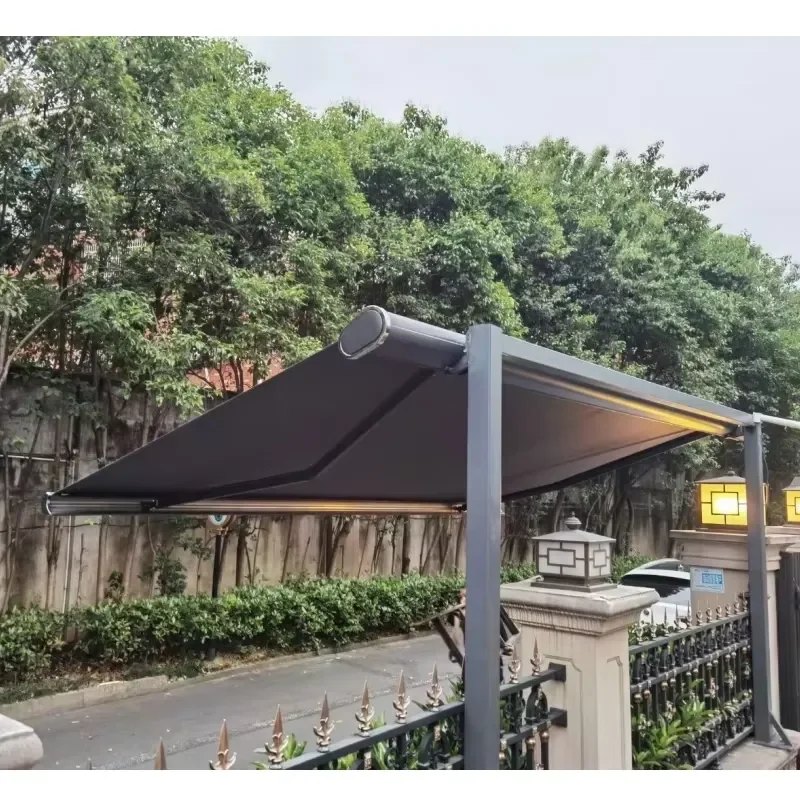 Hot Sale Outdoor Aluminum Frame Motorized Full Cassette Retractable Awnings With LED Light