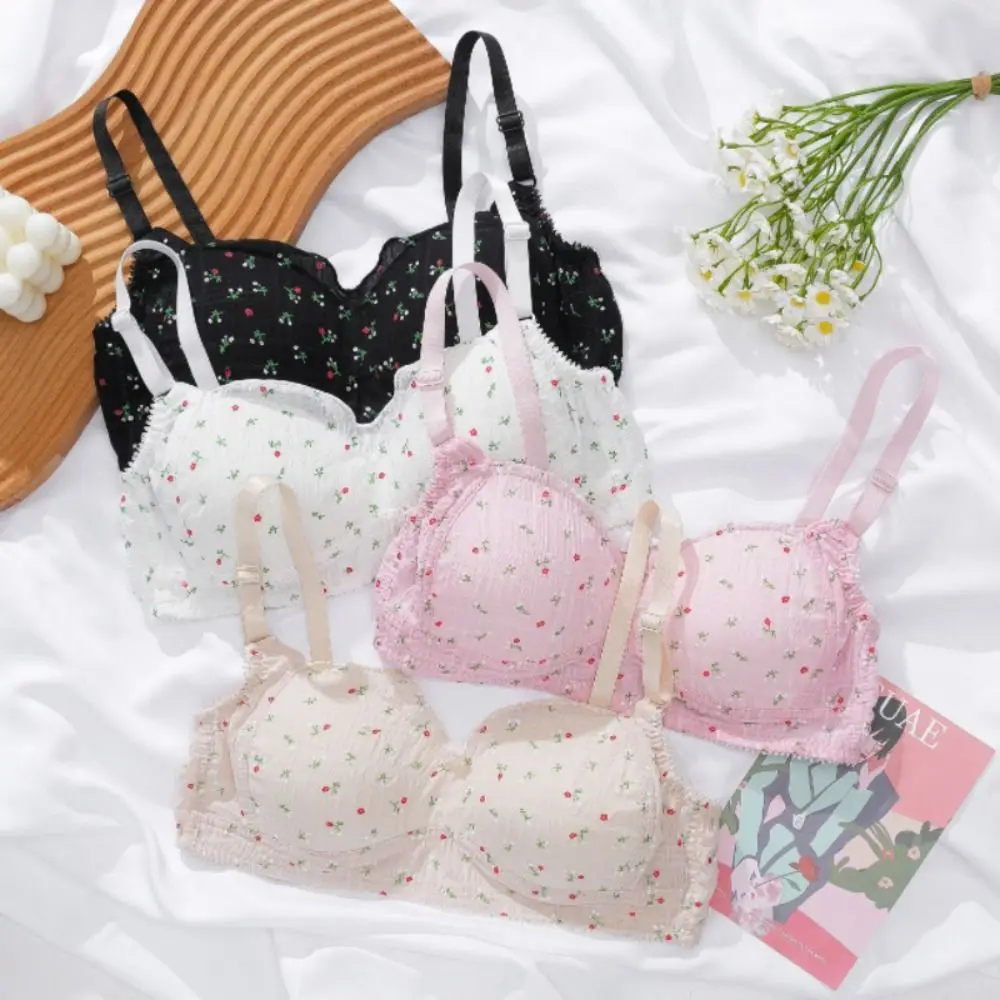 

Comfortable Sweet Flower Wireless Deep V Bra Underwear Anti-sagging Brassiere for Women Shockproof Lingerie Push Up Bra Girls