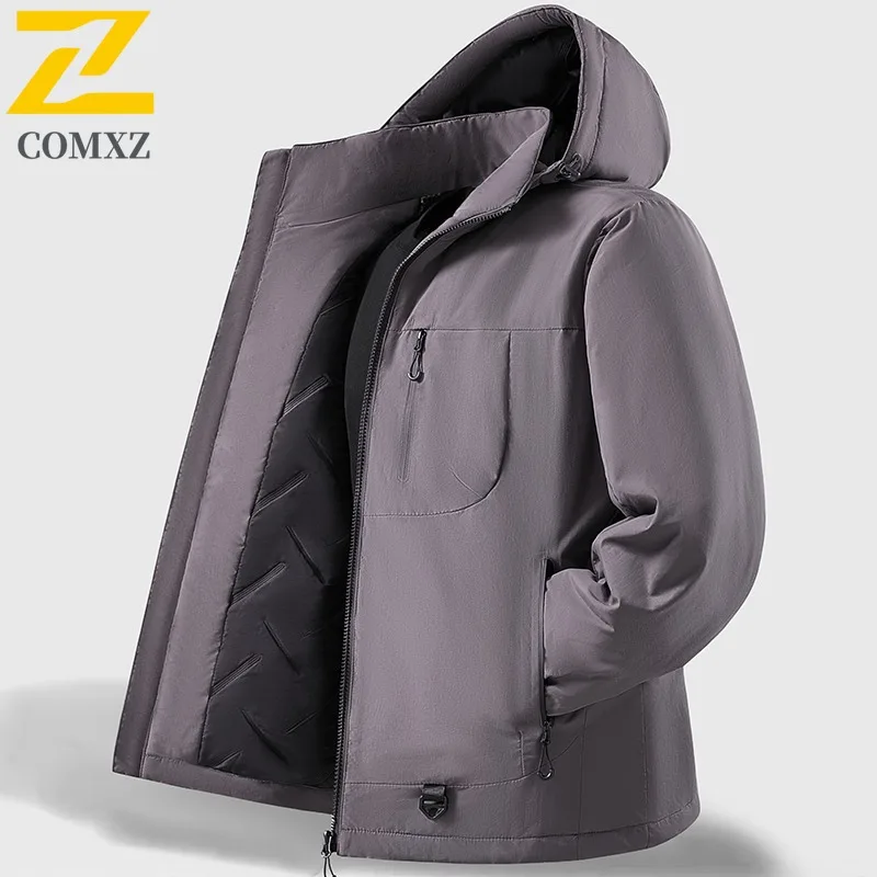 COMXZ 2025 Winter Men Graphene Lined Jacket Spring Autumn American Style Waterproof  Windproof Thick Outdoor Sports Casual Coat