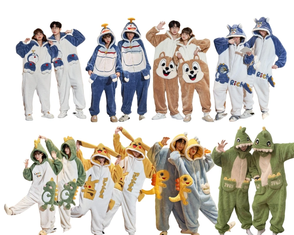 Multiple Couple Animal Jumpsuits Cosplay Cartoon Bodysuits Adult Coral Fleece Pajamas Family Anime Autumn And Winter Clothing