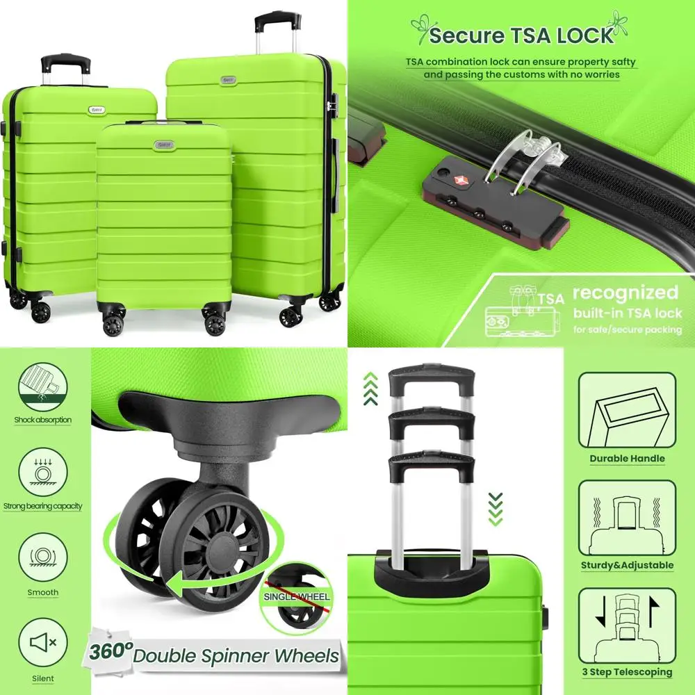 Juego de maletas rígida liviana de 3 piezas con 4 ruedas giratorias dobles, cerradura TSA, material ABS, ideal para viajes 20