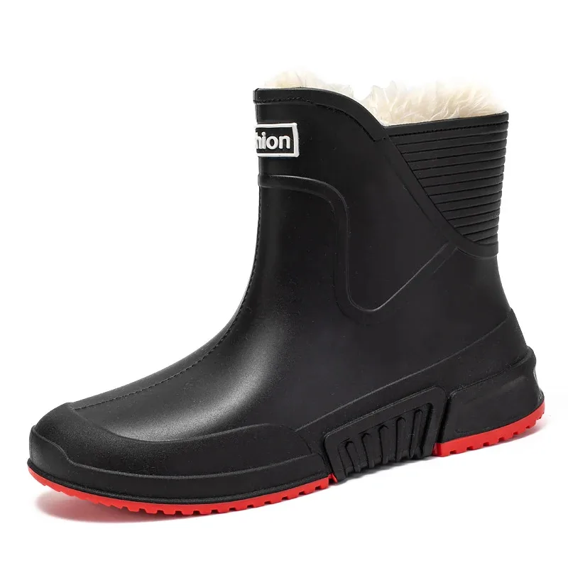 

New Men'S Winter Style, Cotton-Padded, Warm, Non-Removable, Fashionable Casual Rain Boots, Work Chef Shoes, Cotton Shoes