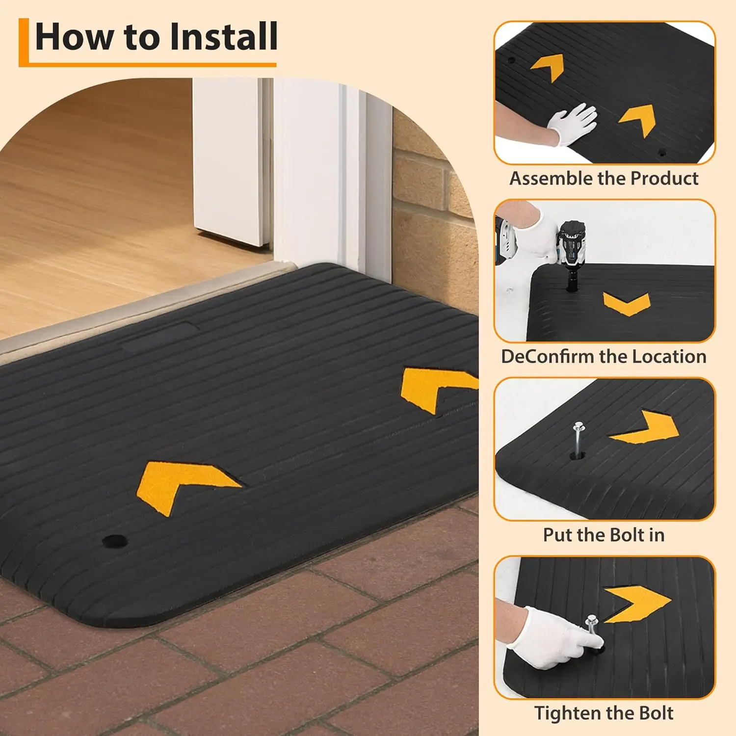 4" Rise Rubber Threshold Ramp for Doorway, Cars, Motorcycles Wheelchair & Scooter Heavy Duty Curb Ramp for Driveway Stairs