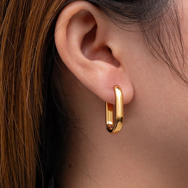 Fashion Stainless Steel Hoop Earrings For Women Men Heart Star Oval Rectangle Round Triangle Gold Color Punk Hip Hop Jewelry