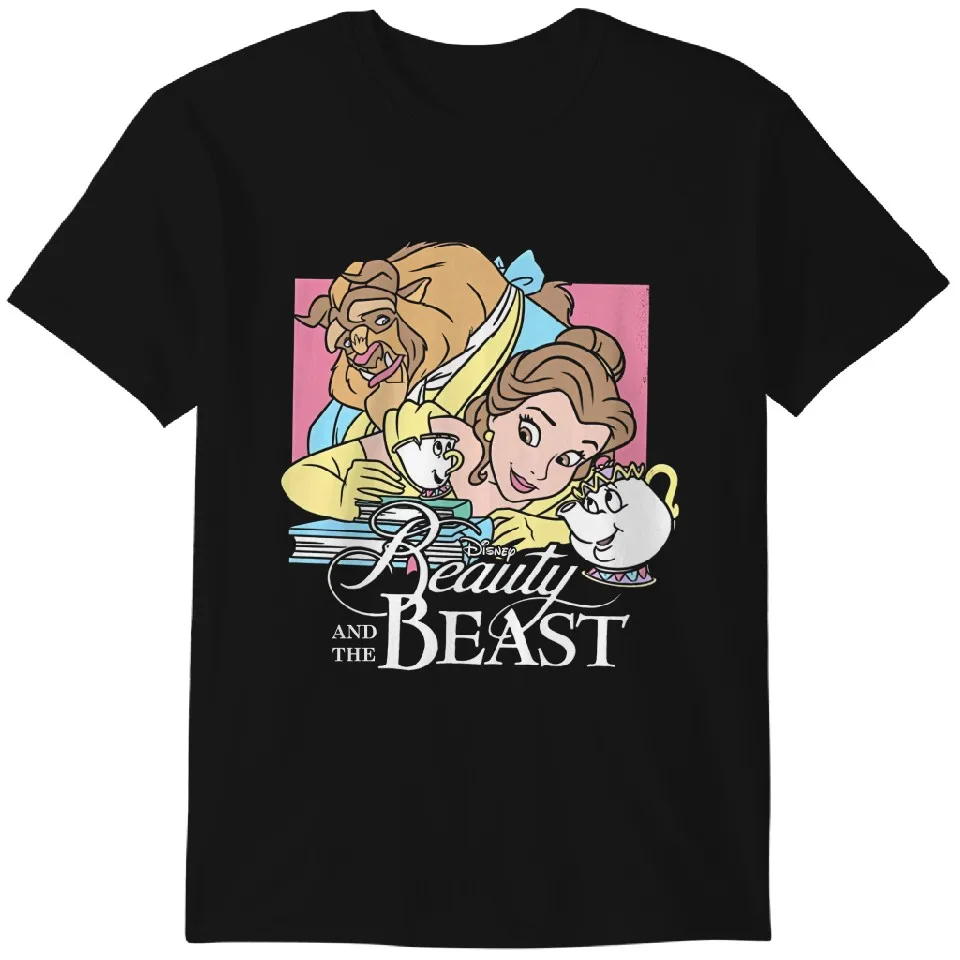 خمر ريترو الجمال والوحش الكرتون المطبوعة تي شيرت حكاية قديمة كما الوقت ديزني الأميرة قصيرة الأكمام بلايز الملابس