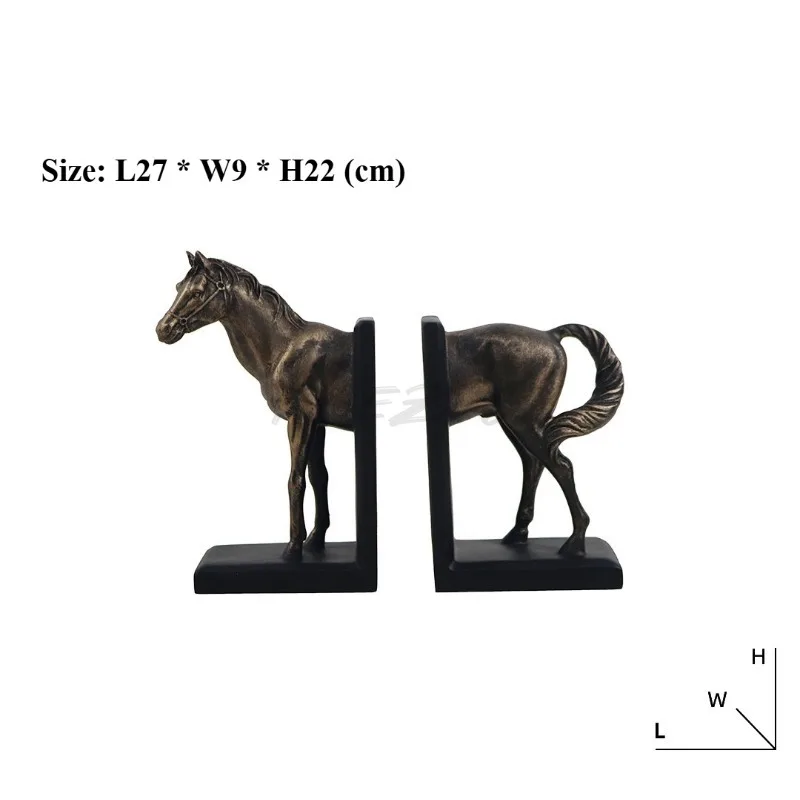 European Resin Black Sweep Copper Broken Horse Bookends Ornament Model Room Office Study Desktop Decoration