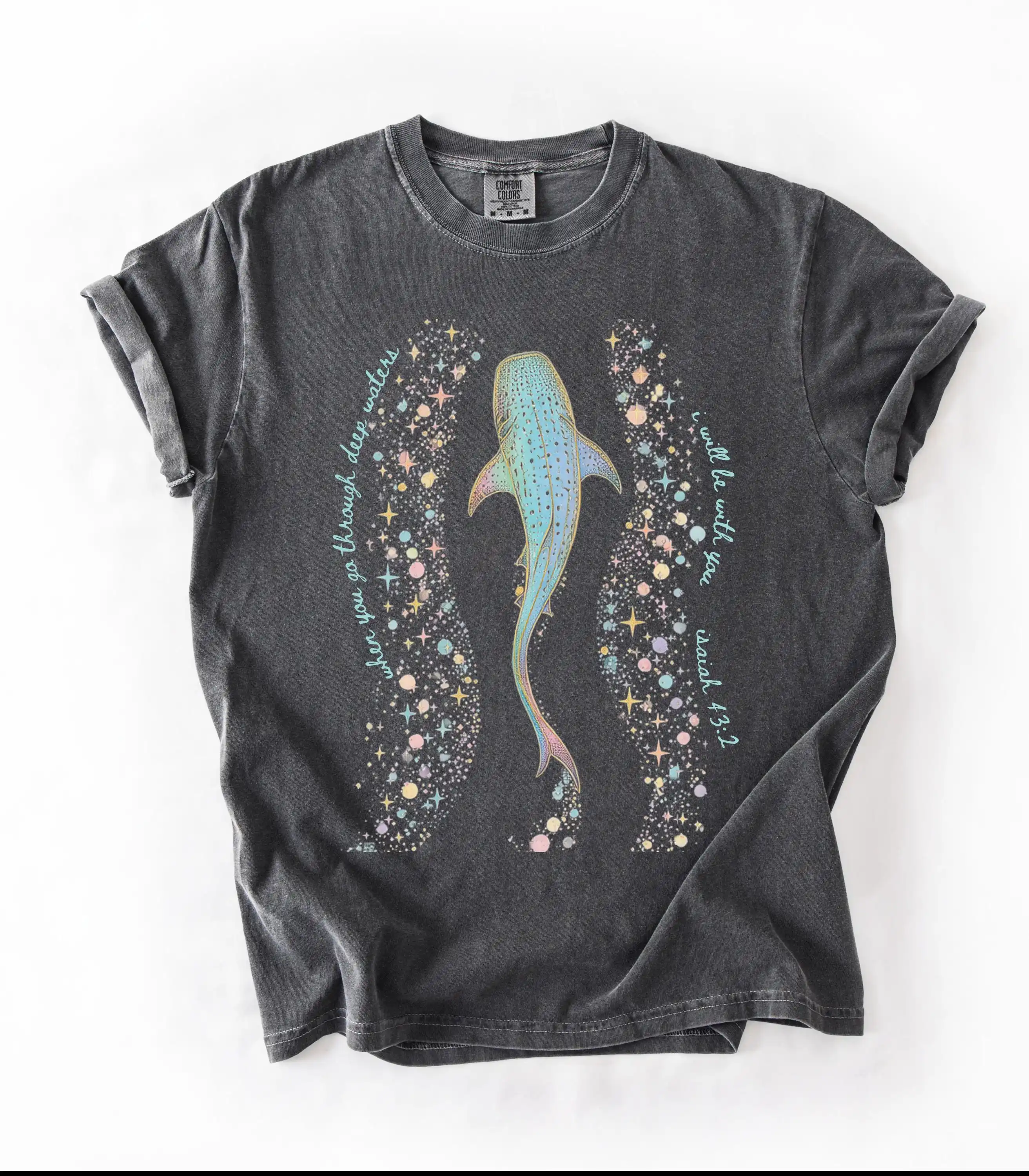 Whale Shark Isaiah 43 2  Shirt, Colorful Pastel Design, Bible Verse Christian Apparel, Faith Based Clothing