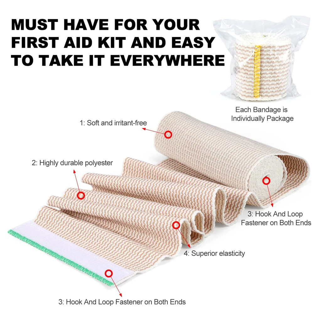 1Roll Premium Elastic Bandage Wrap - Self-Closing - Strong Compression Bandage Wrap - Waist, Thigh, Elbow, Knee Wrap