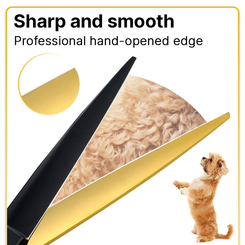 Imagem -03 - Fenice Pet Grooming Scissors Grupo Preto e Dourado Cão Pequeno Reto Curvo Diluindo Tesouras Agregado Familiar 6.5 7.0 Aço Inoxidável