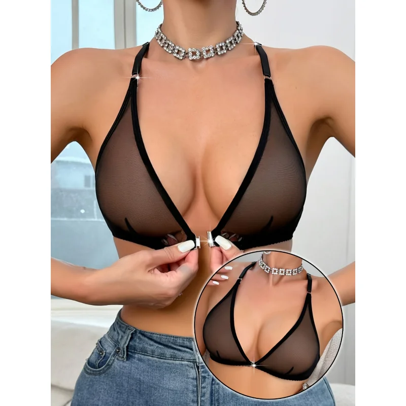 

Deep Lace Bra with Front Closure, Soft Comfortable, Backless Bra Top