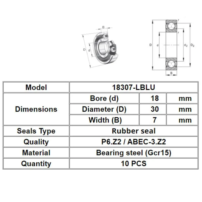 10 قطعة 18307 RS تحمل 18307-LBLU 18307 2RS 18x30x7 مللي متر 6903/18 MR18307 رقيقة الجدار تحمل التدريع الكرة تحمل دراجة تحمل