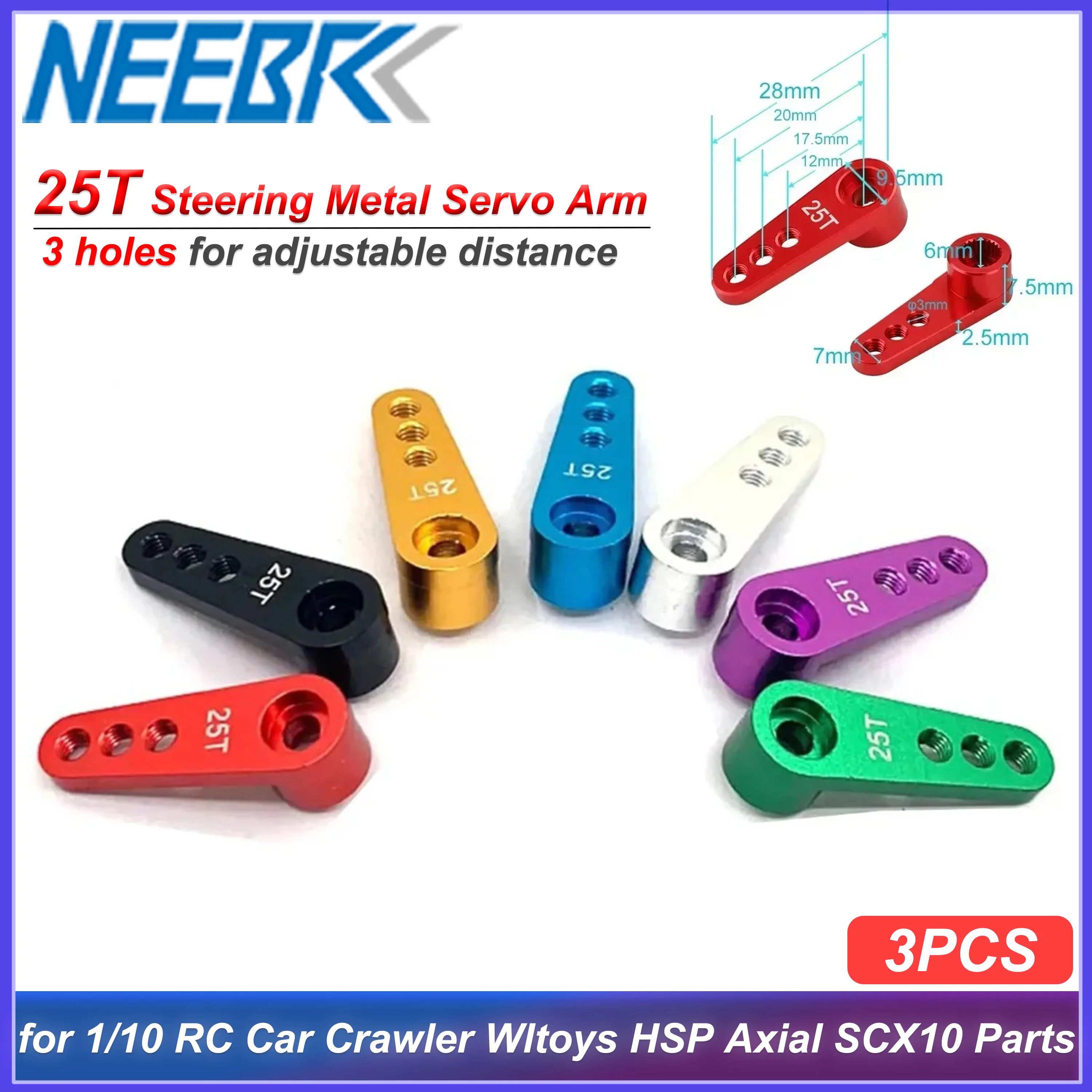 

3PCS NEEBRC 25T Steering Metal Servo Arm Horn 28.5mm for 1/10 RC Car Boat Crawler Wltoys Futaba HSP Axial SCX10 Part Accessories