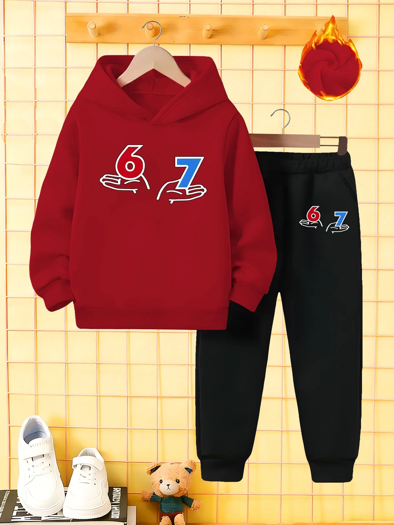 Children's fashion hoodie and pants set, featuring 