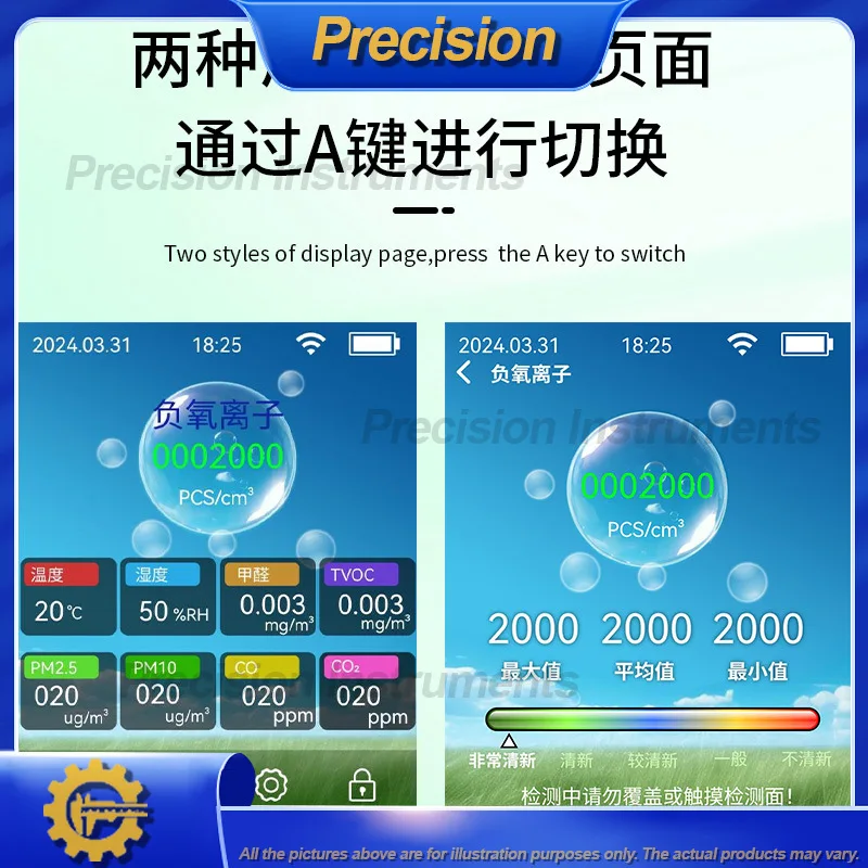 2026 Multifunctional Air Quality Detector with Negative Ion Monitoring for Formaldehyde TVOC Measurement
