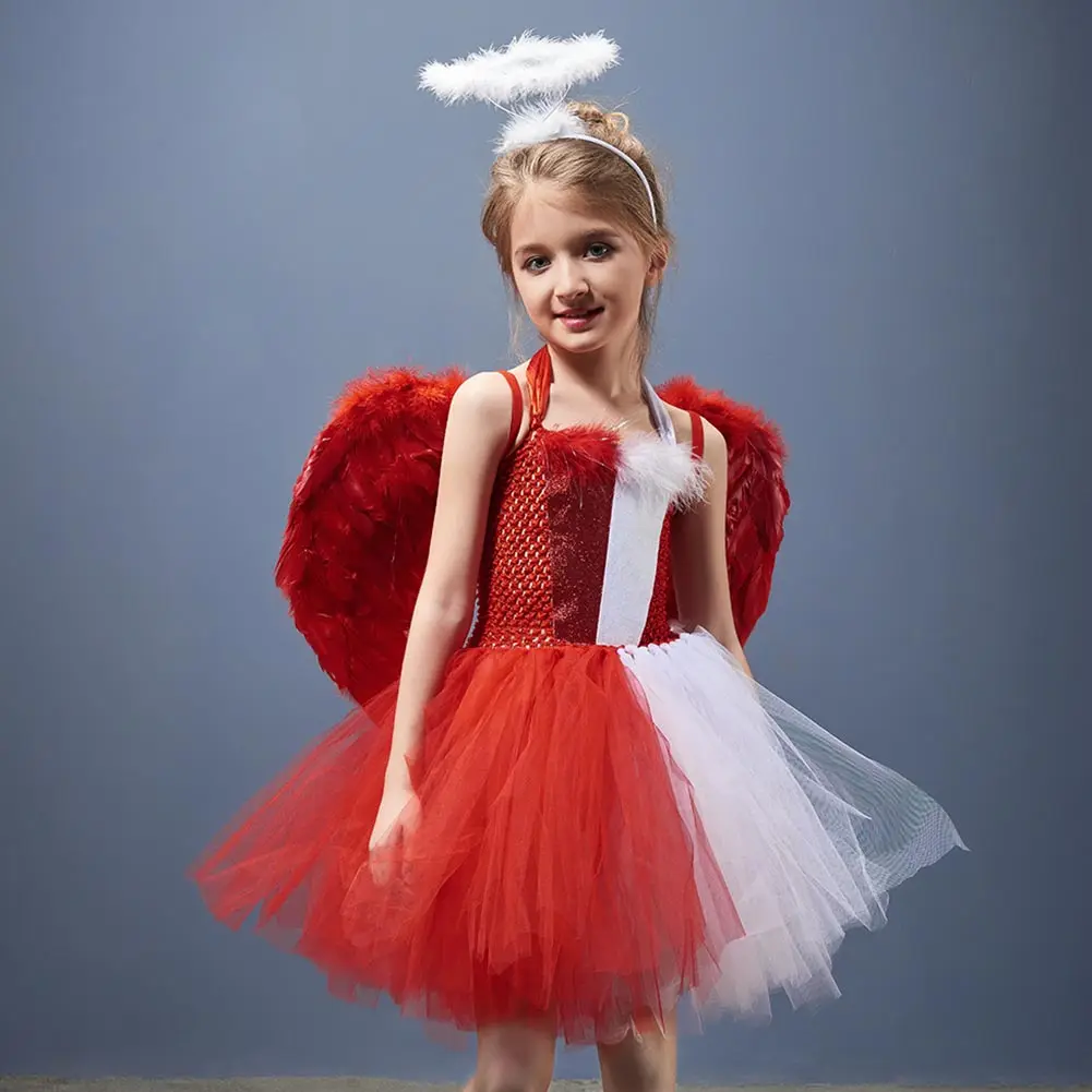 Vestido de Cosplay de Ángel para niñas, tutú, tocado, falda, trajes de fantasía para niños, traje de fiesta de Carnaval de Halloween