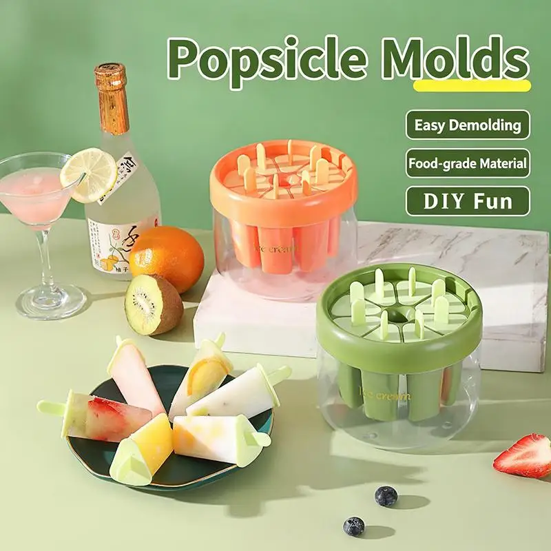 Food Grade Ice Cream Maker 8 Cavity Clear Plastic Base Reusable Ice Cube Tray With Handle for Home Camping Use