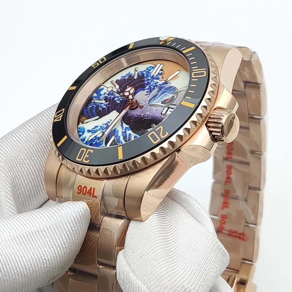 Men\'s 40mm Rose Gold Luxury Fashion Business Men\'s Watch NH35 Calibre Night Full Luminous Dial Sapphire Glass Water Resistant