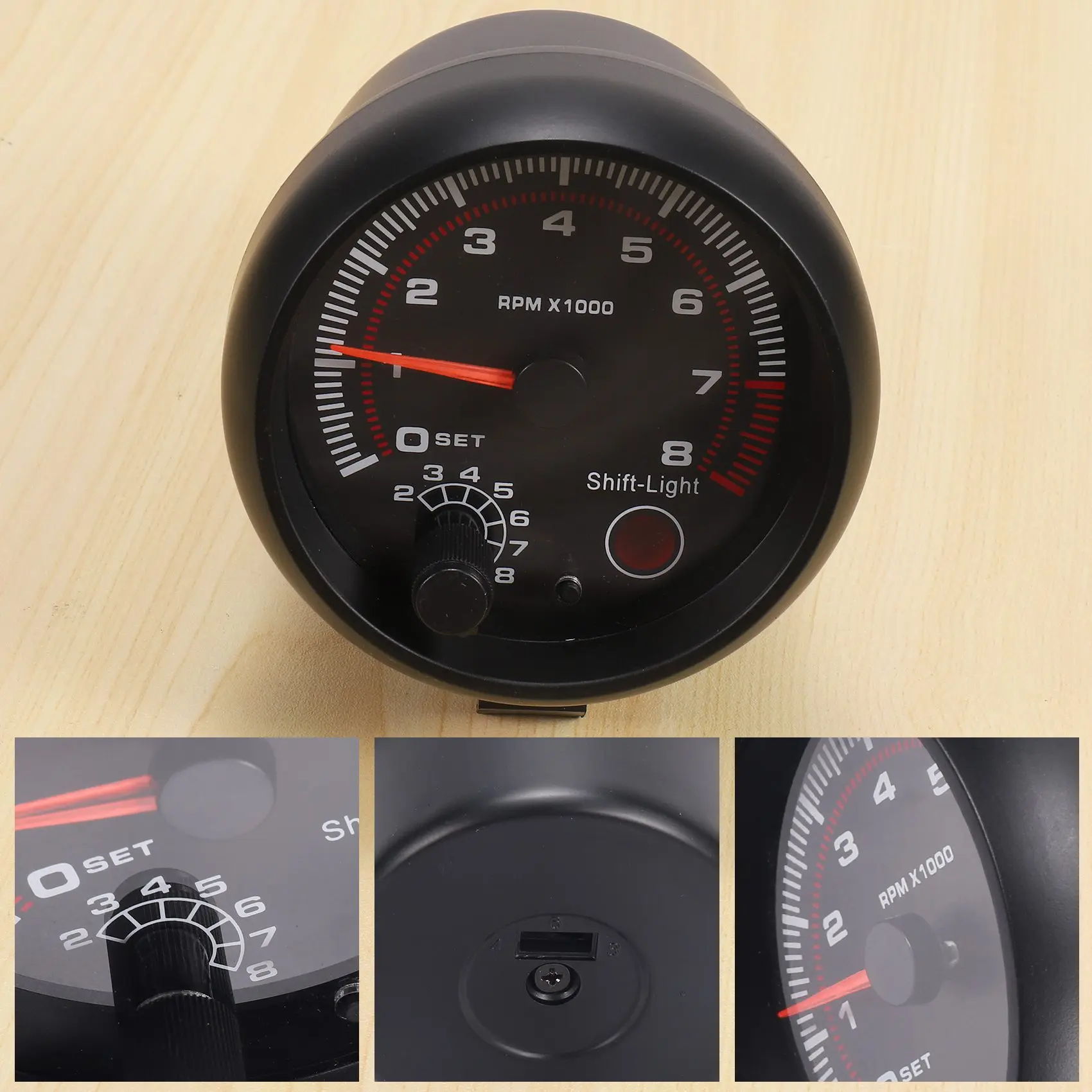 

WF-Universal 3.75 Inch 12V White LED Backlit Tachometer Gauge With Red Shift Light For Auto Gasoline Car, 0-8000 RPM