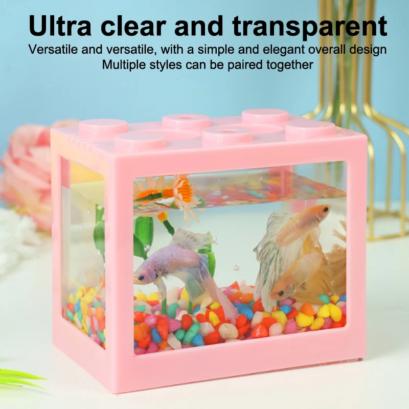 1 Pack Creative Landscape Home Cube Fish Tank Fighting Fish Tank Small Desktop Mini Fish Tank Stackable Creative Design Aquarium - Image 5
