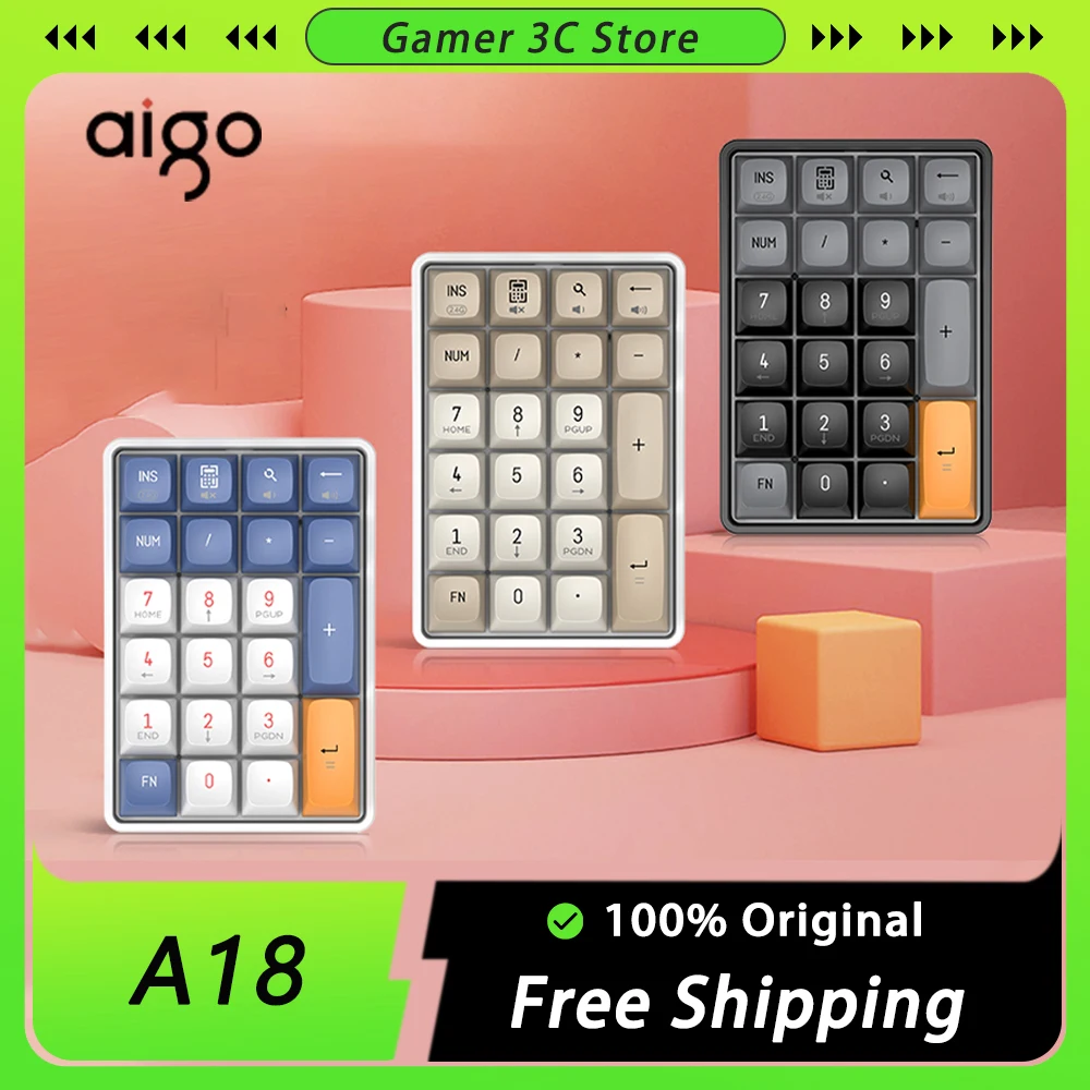 Aigo A18 Mini Keyboard Keypad Wireless Dual Mode Numpad 2.4G Mechanical Keyboard Accessory For Computer Office Gamer Man Gifts