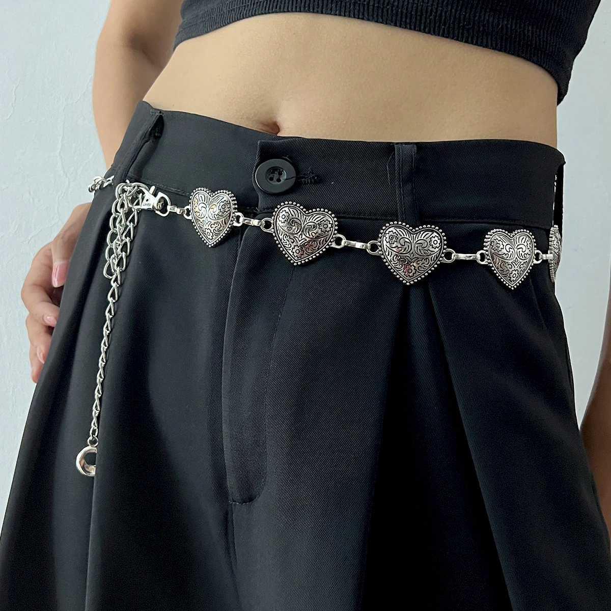 Vintage Gold Chain Belt Female Heart Metal Ladies Waist Punk Goth Belts For Women Silver Thin Waistband Pant Harajuku Accessory