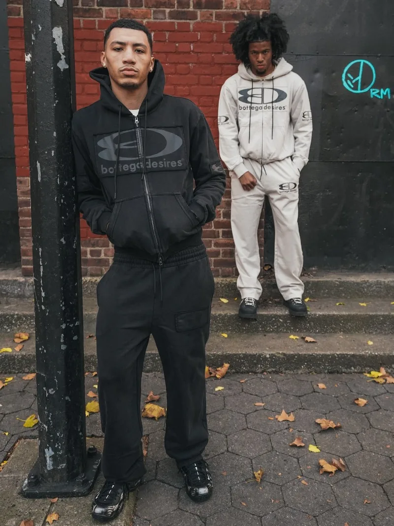 

2025 Street Hip Hop Striped Embroidery Fashion Oversized Sports Suit Harajuku Y2K Retro Letter Print Casual Loose Zipper Hoodie