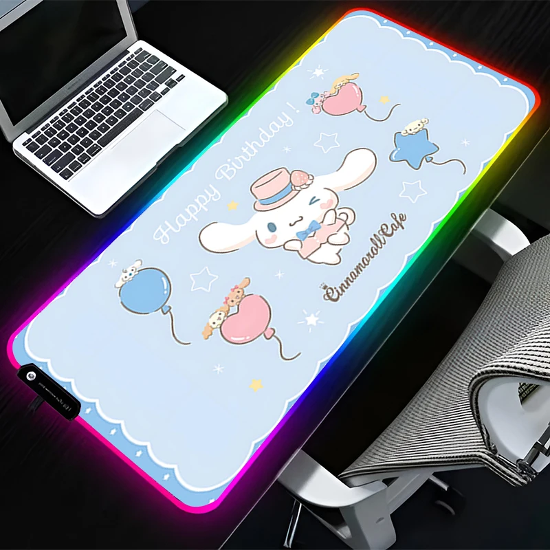 

RGB светодиодный коврик для мыши, резиновый коврик для мыши с рисунком, игровой коврик, аксессуары для ПК, настольный коврик, нескользящий C-cinnamoroll, настольный коврик, офисный коврик для клавиатуры