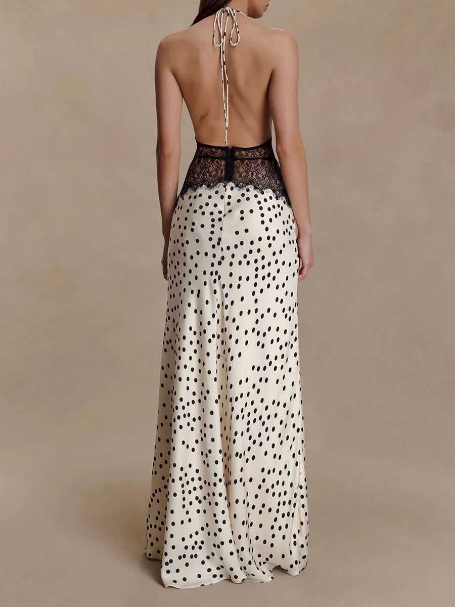 TWOTWINSTYLE ضرب اللون تقسم موجة نقطة فستان أنيق للنساء الرسن أكمام تونك شير تقسم الدانتيل فساتين مثيرة الإناث #4