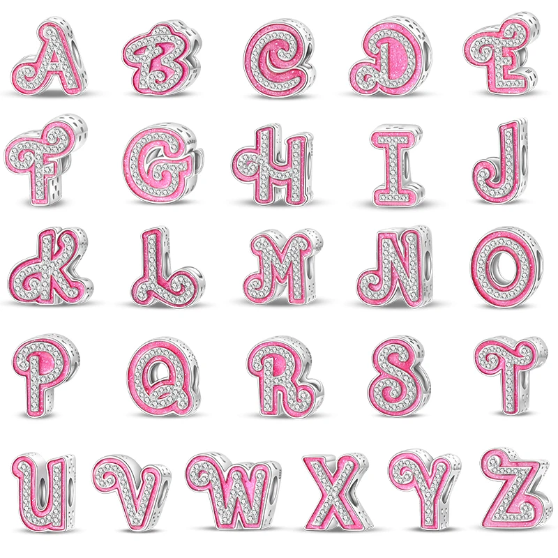 

925 Sterling Silver Romantic Pink 26 Letters DIY Love Charms Beads Fit Qikaola 925 Original Bracelets Fine Birthday Jewelry Gift