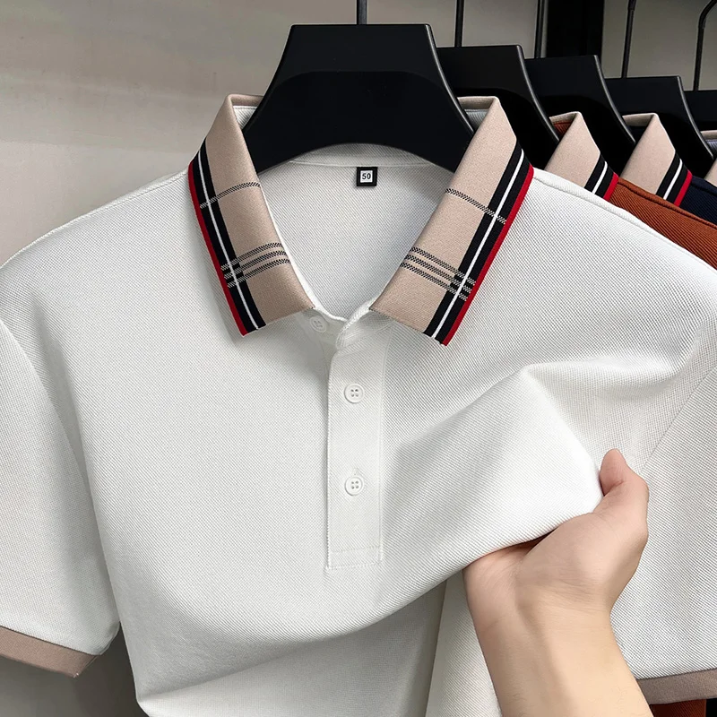 

Brand Short Sleeved T-shirt for Men, Summer Modal Cotton Striped Breathable Top, Lapel, Business Casual Polo Shirt, Thin