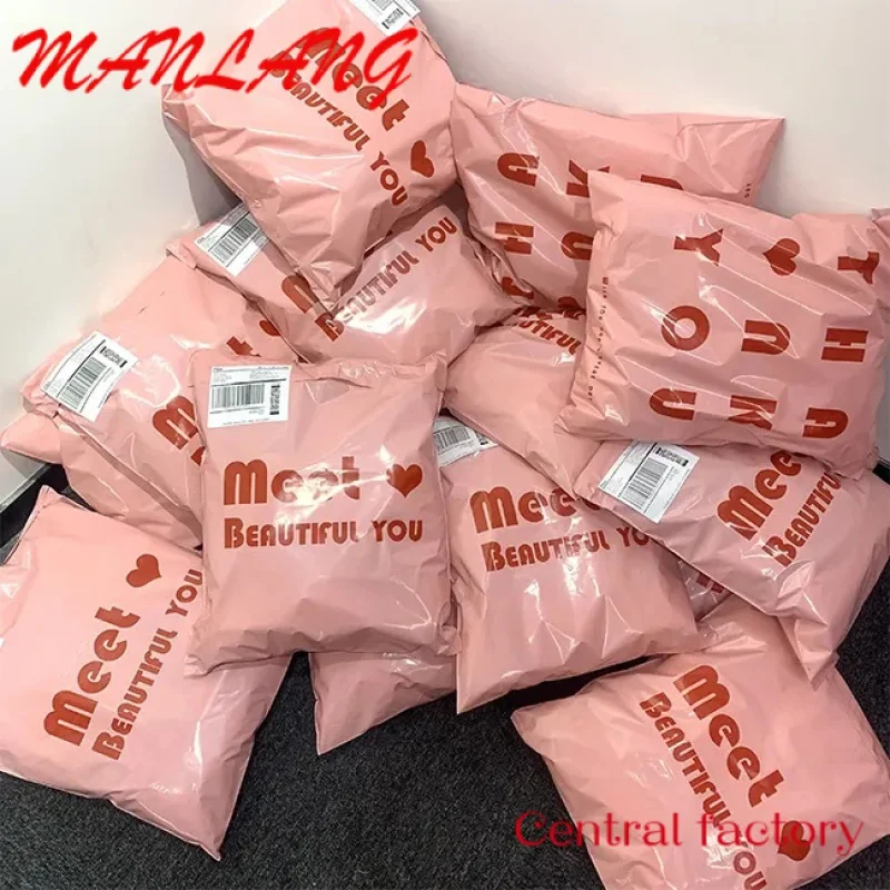 Bolsas de correo de polietileno para ropa, embalaje de plástico Rosa impreso personalizado, envío postal