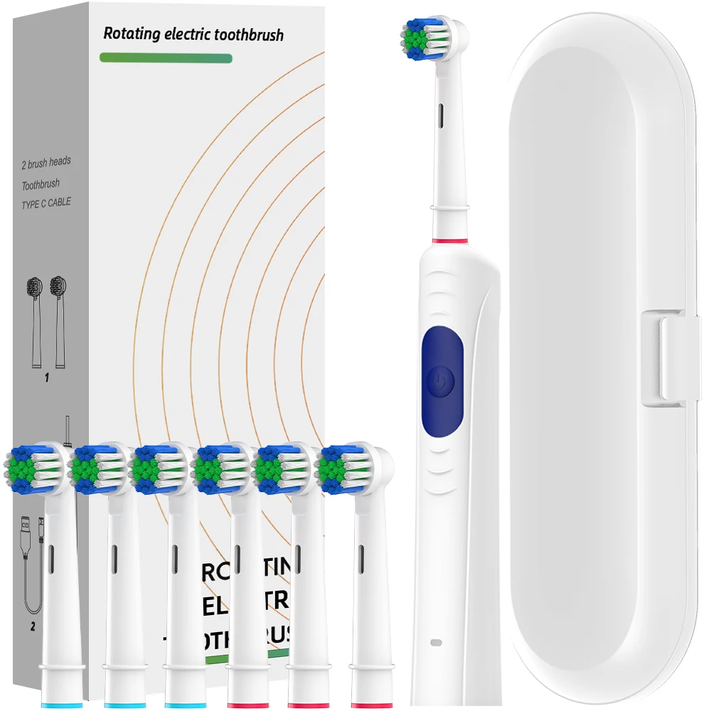 Smart Rotating Electric Toothbrush, Round Head Rechargeable Rotation Electric Toothbrushes Compatible with Oral B Brush Heads