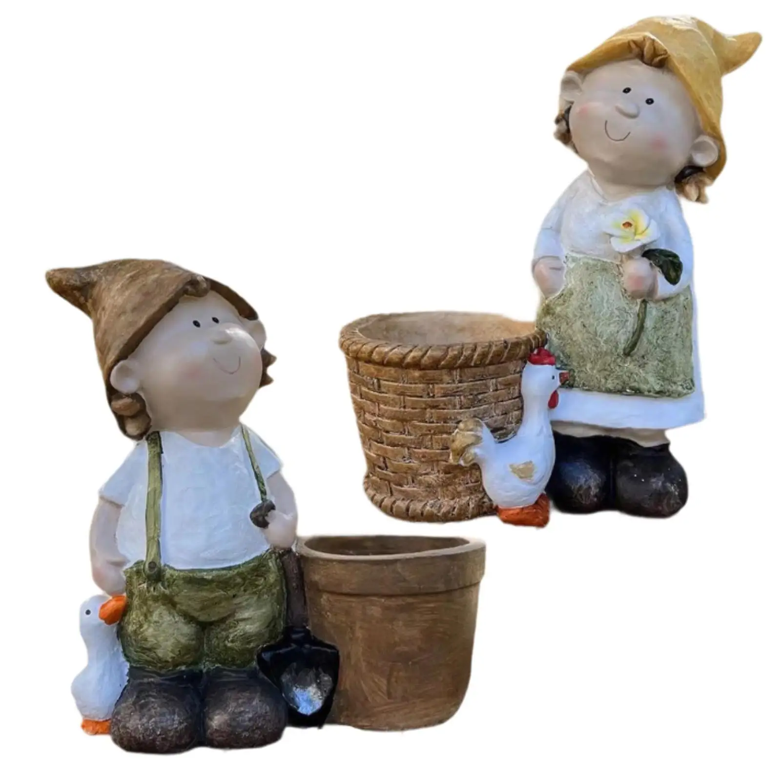 Garden Statue Flowerpot Display Holder Container Gift Cute Resin Sculpture for Countryside Outdoor Farmhouse Office Windowsill