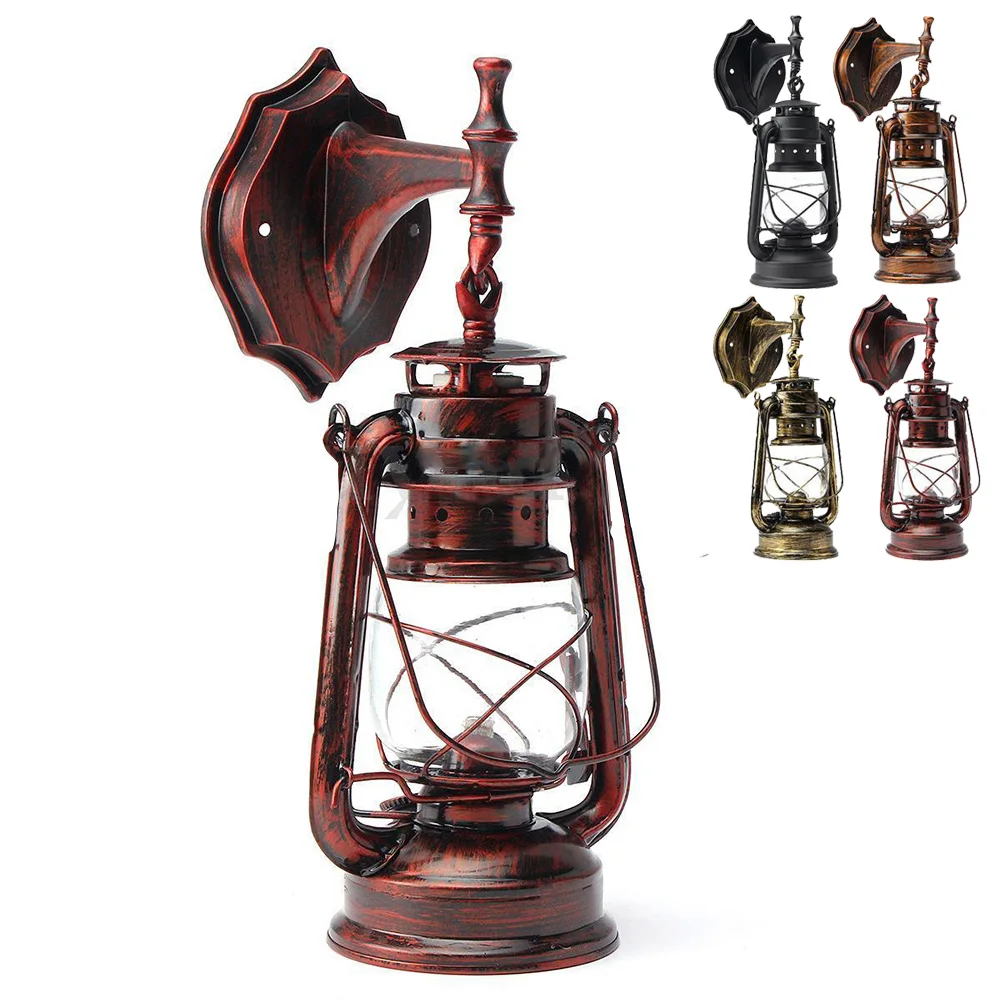 E27 Retro Vintage Antique Rustic Lantern Wall Sconce Light Fixture Bedside Retro Lamp Industrial Decor Dining Room Bedroom Ligh