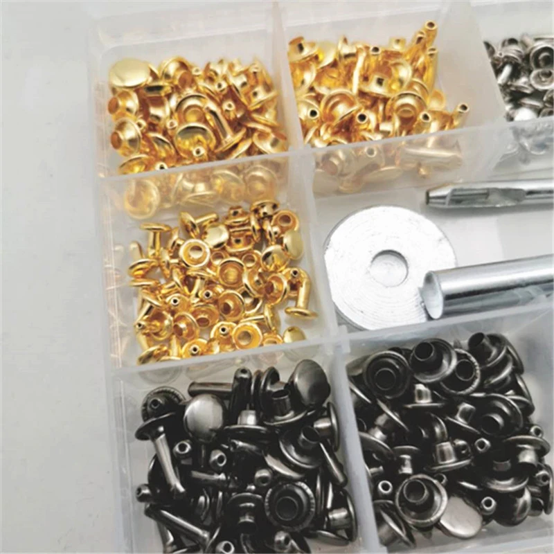 PWS 240Pcs/Set Leather Rivets Double Cap Rivet With 4Pcs Fixing Tools For Leather Coat Jacket Jeans Bag
