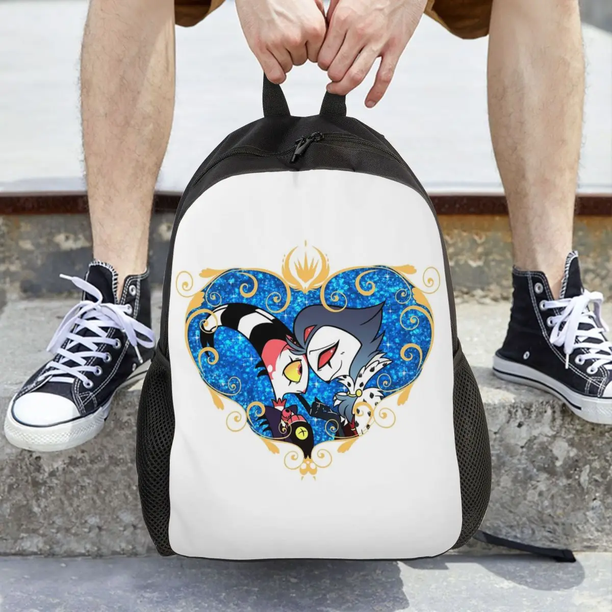 

Рюкзак Helluva Boss Stolas And Blitzo Heart Frame, вместительный рюкзак для детей, школьная сумка, сумки на плечо для мужчин и женщин
