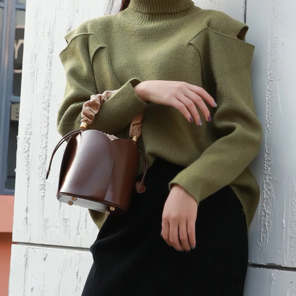 Luxury Tote Handbags Purses Fashion Mini Bucket Bag Women Solid Genuine Leather Ladies Crossbody Bags Flower Shape