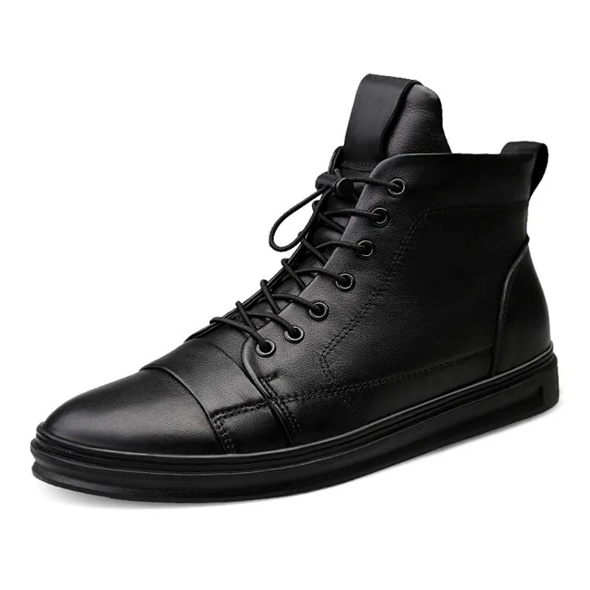 Zapatos de piel auténtica para hombre, botines cálidos de talla grande, a la moda, color negro, alta calidad, invierno, novedad