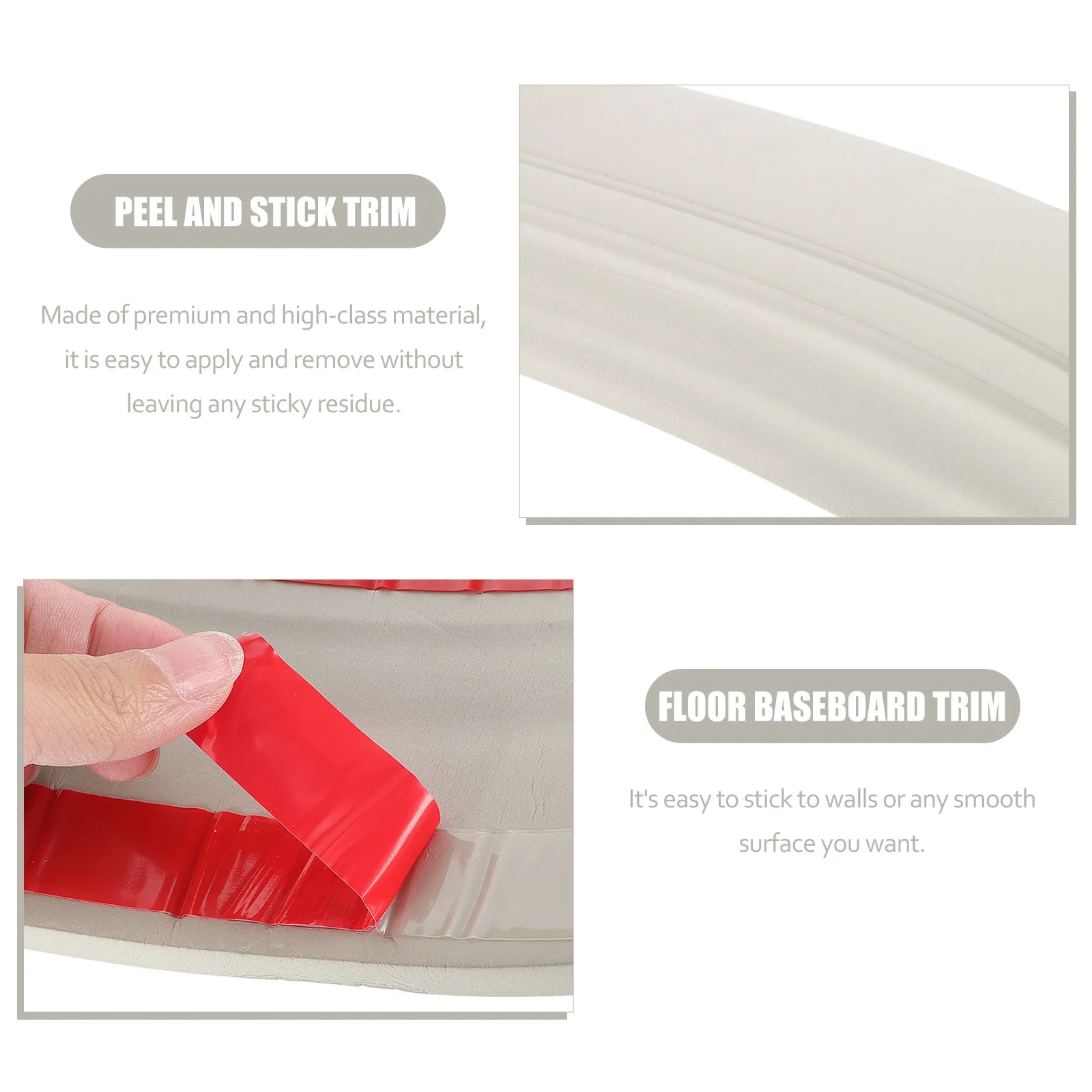 1 Roll Peel and Stick Baseboard Molding Floor Trim Self Adhesive Wall Base Trim for Wall Waistline Floor Seam Decoration Smooth