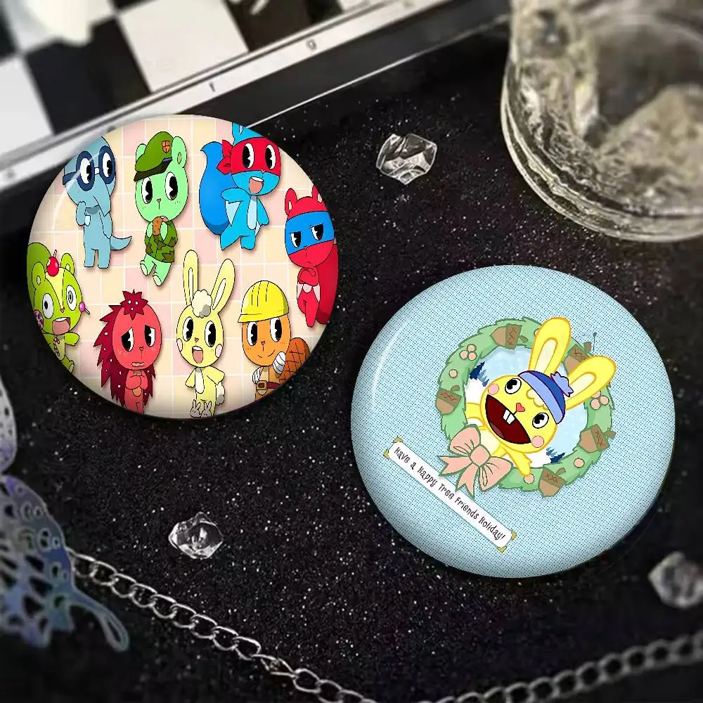 H-Happy Tree Friends 58mm Cute Series Pins Funny Badge Interesting Cartoon Animals Brooches Backpack Clothes Gift Accessory