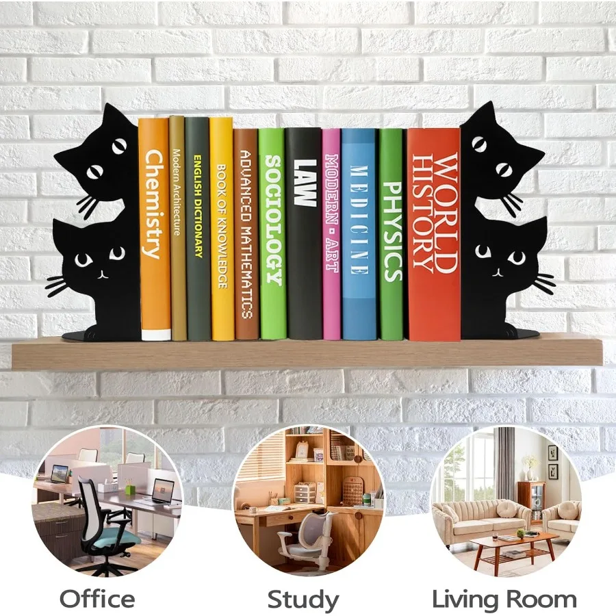 يبصر القط الدفتين للأرفف خماسية كتاب معدني ينتهي للكتب الثقيلة كتاب سدادة لمكتب المنزل لطيف مكتب رف الكتب ديكور Ca
